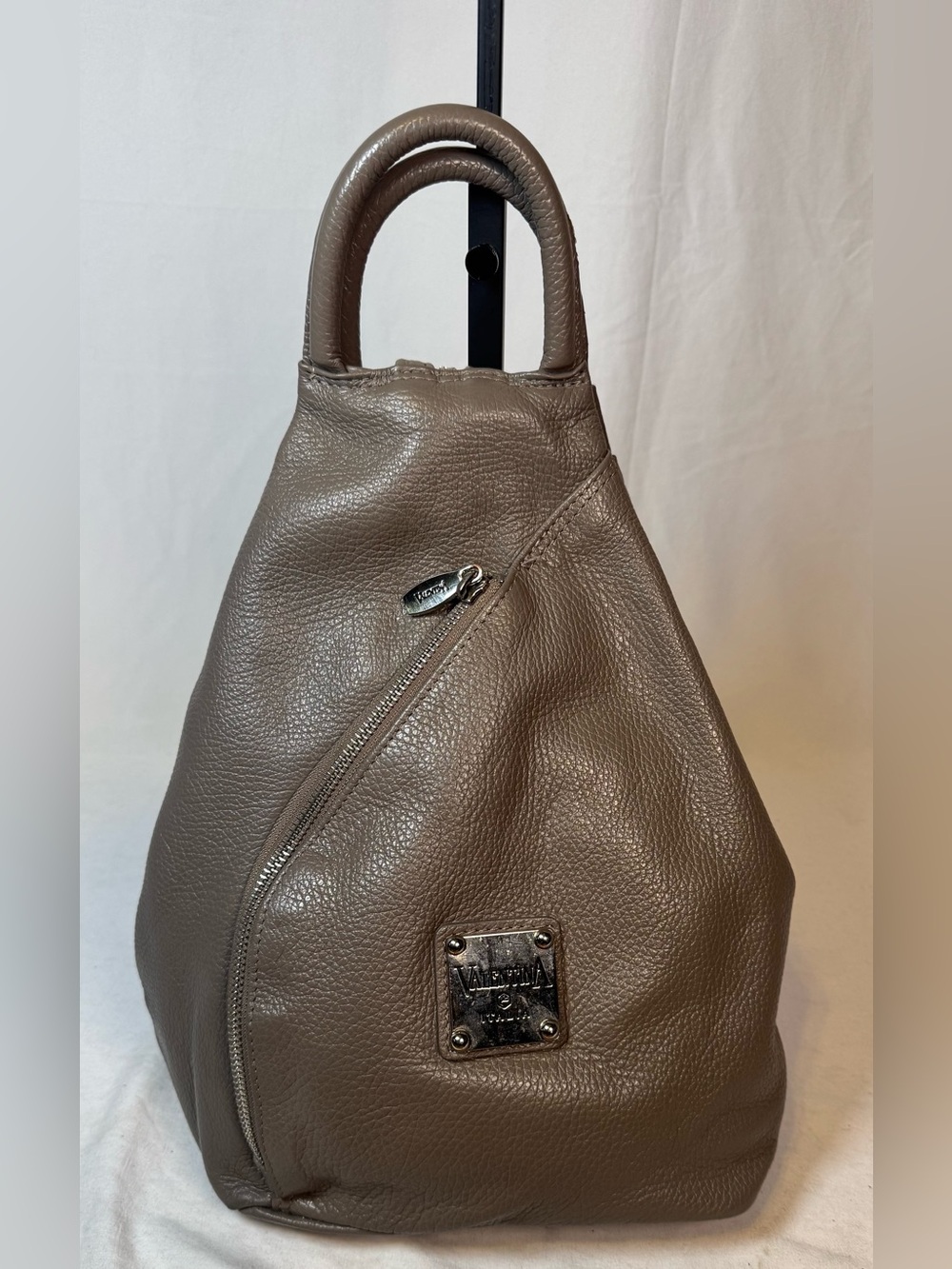 Valentina Taupe Pebbled Leather Backpack Tote